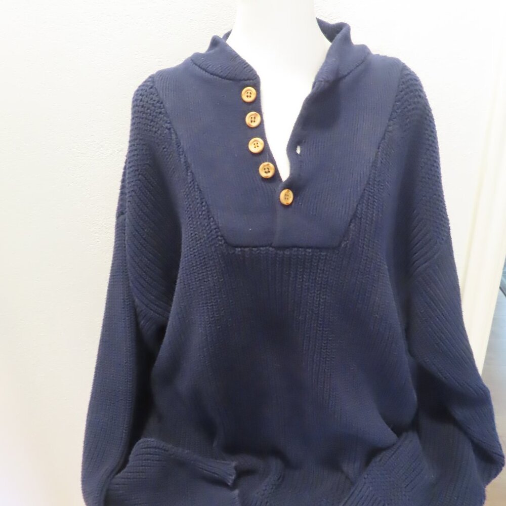 Eddie Bauer Tall Men's Navy Blue Knit Sweater XL Pullover  Ribbed Hems Thick